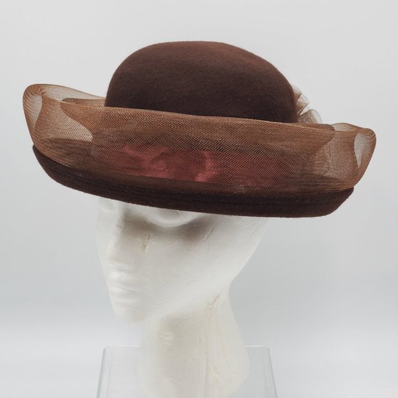 Chocolate Brown Wool Hat with Tulle Trim main image 13